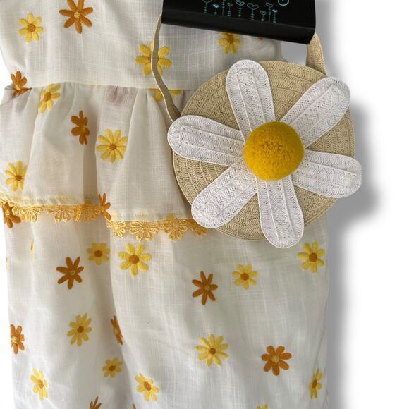 Girls Size 4T White & Yellow Daisy Sundress with Matching Purse - Picture 11 of 12